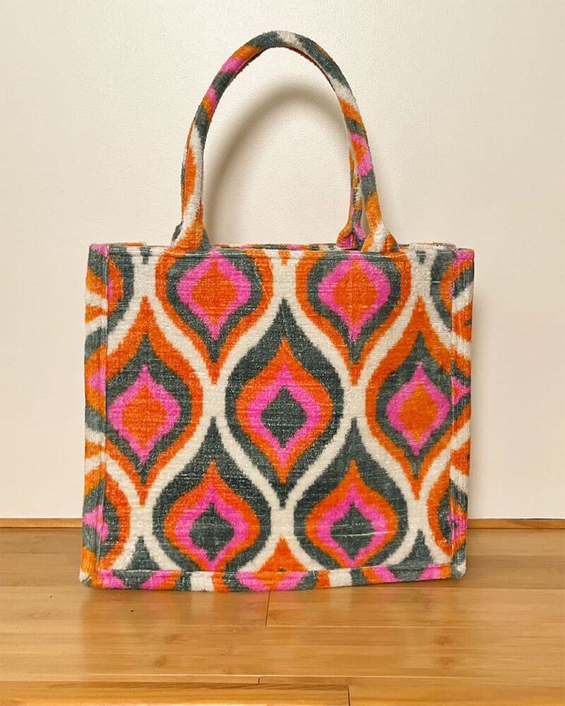 Cabas en velours Boho rose orangé en soie, modèle artisanal chic