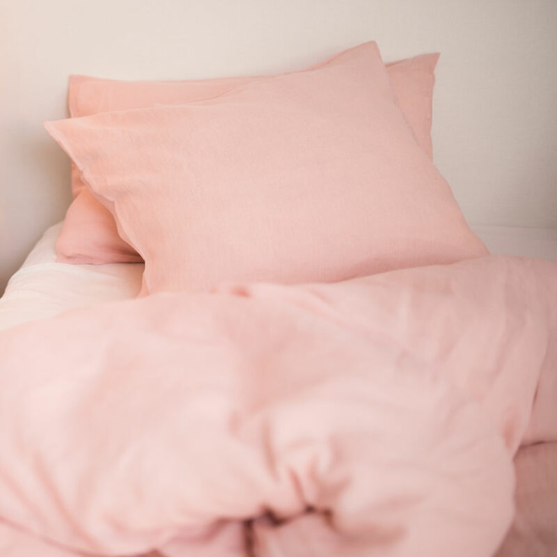 Taie d’oreiller en lin lavé rose poudrée, douce et élégante, linge de lit naturel